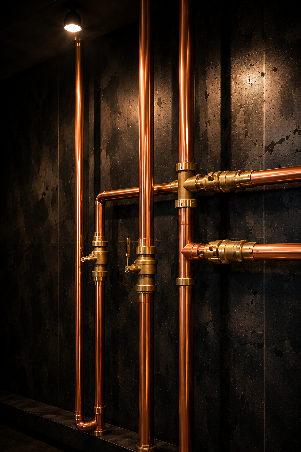 Copper pipework and brass fittings installed by Marais Plumbing