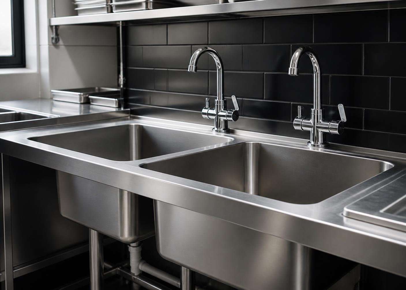 Stainless steel commercial kitchen sinks with new plumbing